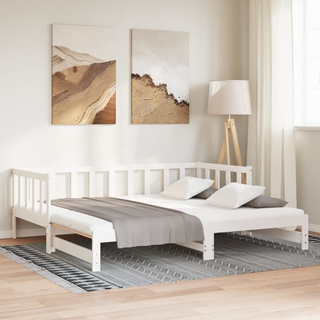 Day Bed with Trundle without Mattress White 80x200 cm Solid Wood