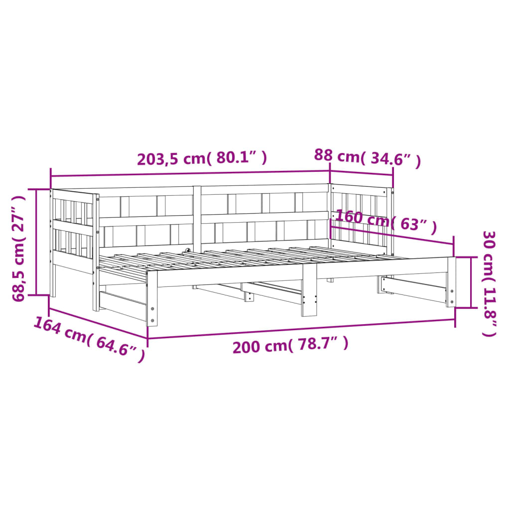 Solid Wood Daybed with Trundle 80x200 cm - No Mattress Included