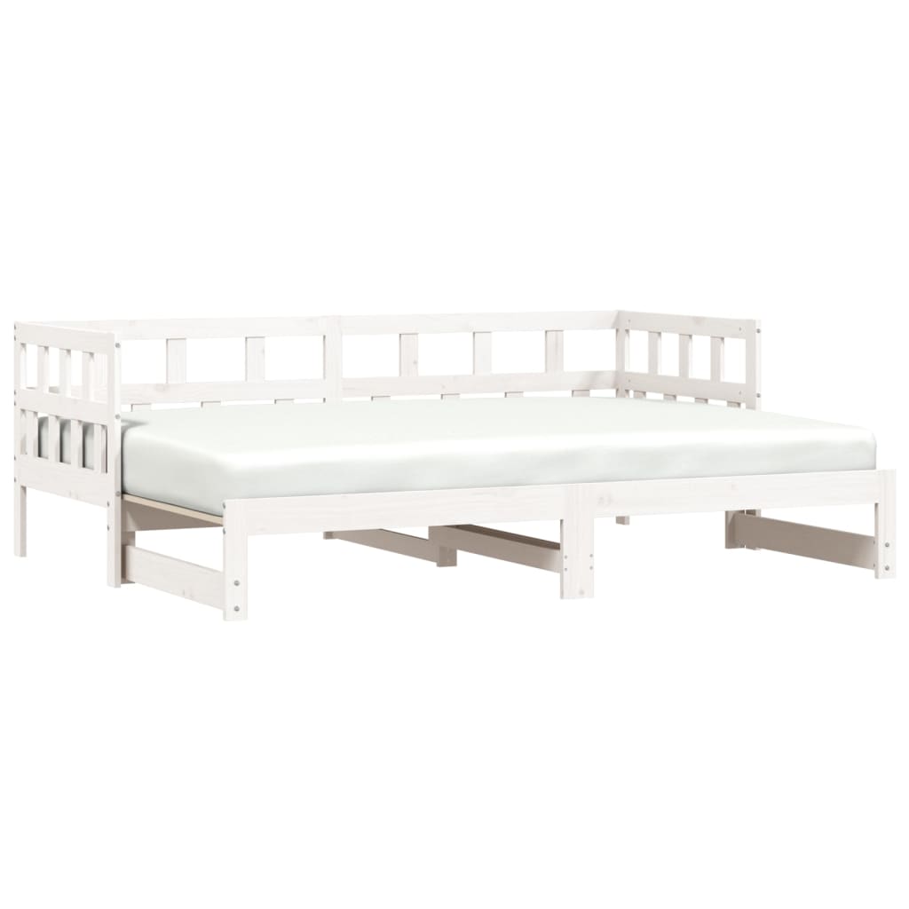 Solid Wood Daybed with Trundle - White 90x190cm (Mattress Not Included)
