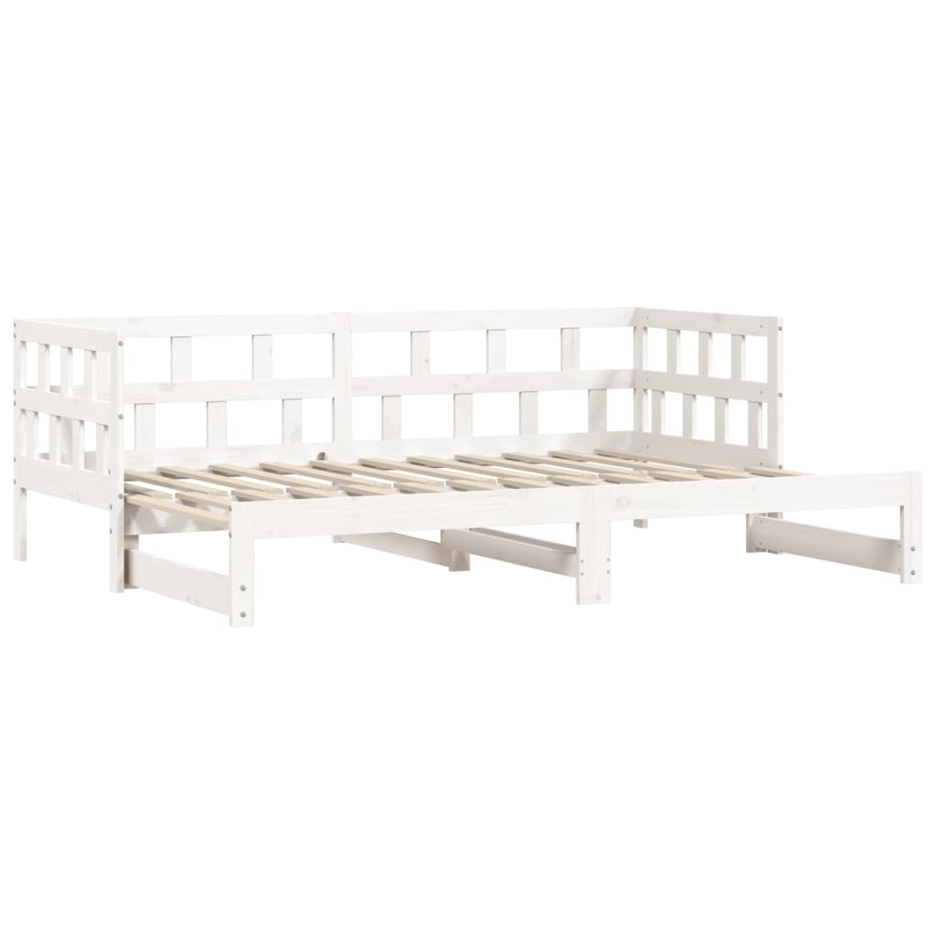 Solid Wood Daybed with Trundle - White 90x190cm (Mattress Not Included)