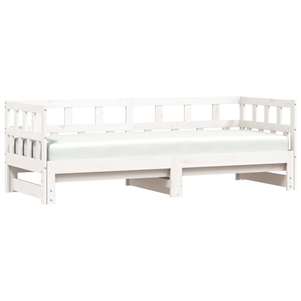 Solid Wood Daybed with Trundle - White 90x190cm (Mattress Not Included)