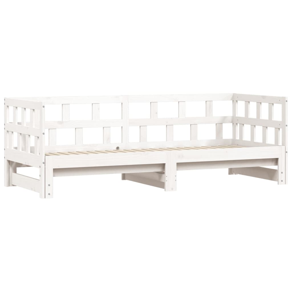 Solid Wood Daybed with Trundle - White 90x190cm (Mattress Not Included)