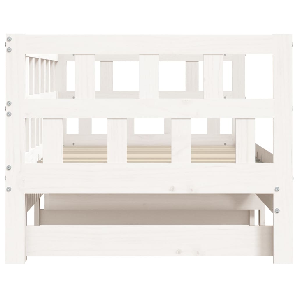 Solid Wood Daybed with Trundle - White 90x190cm (Mattress Not Included)