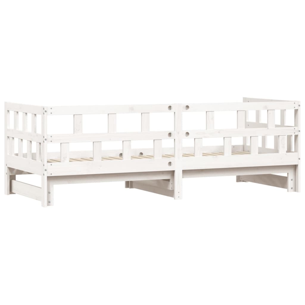 Solid Wood Daybed with Trundle - White 90x190cm (Mattress Not Included)