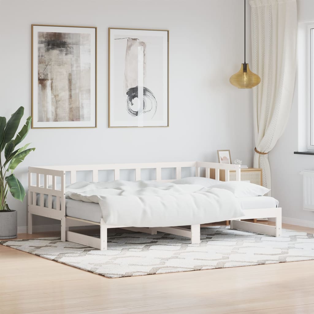 Solid Wood Daybed with Trundle - White 90x190cm (Mattress Not Included)