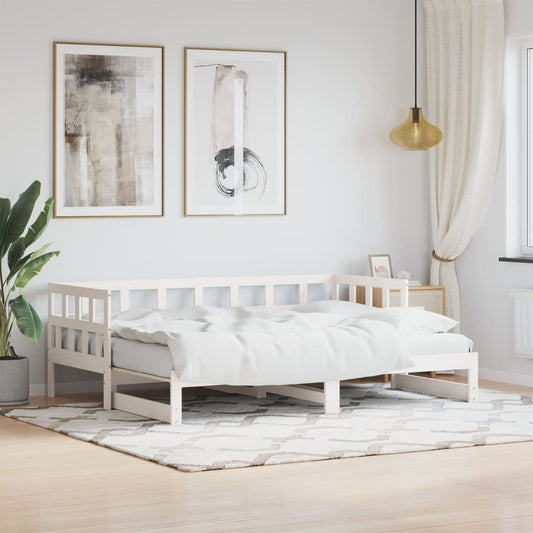 Solid Wood Daybed with Trundle - White 90x190cm (Mattress Not Included)