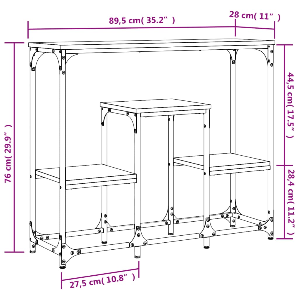 Black Engineered Wood Console Table - 89.5x28x76 cm