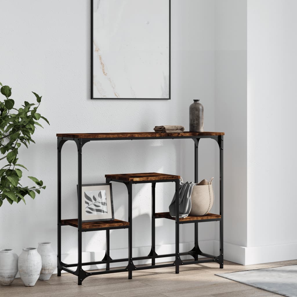Smoked Oak Console Table - Engineered Wood, 89.5cm