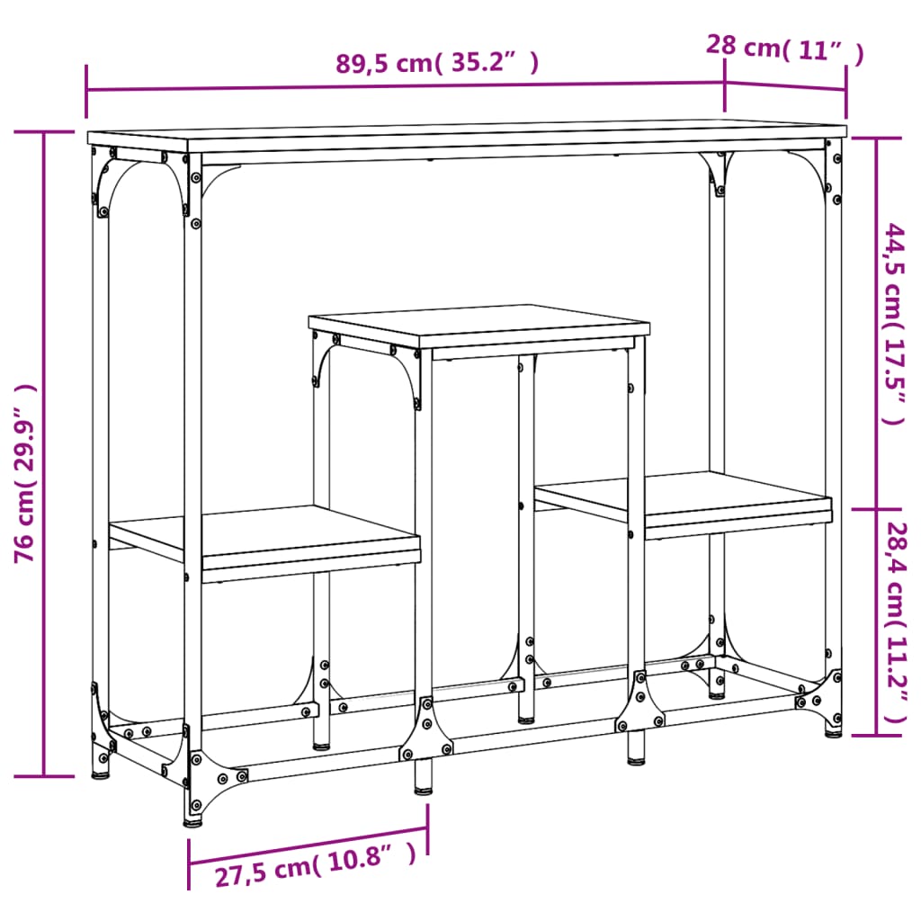 Sonoma Grey Console Table - 89.5x28x76 cm, Engineered Wood