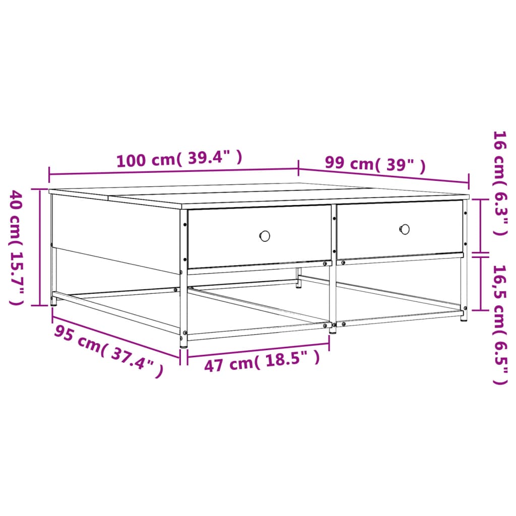 Coffee Table Smoked Oak 100x99x40 cm Engineered Wood