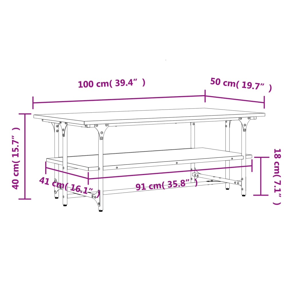 Coffee Table Black 100x50x40 cm Engineered Wood