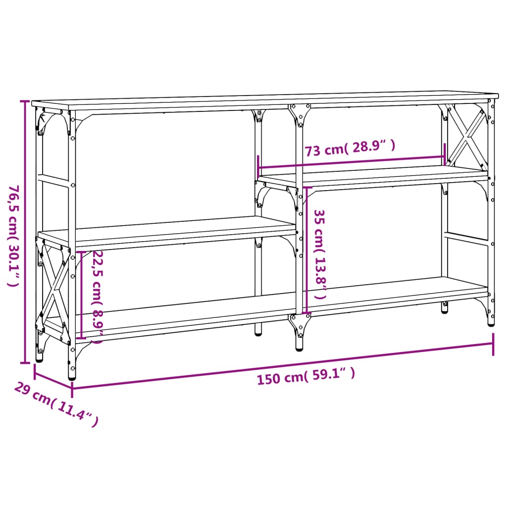 Sonoma Grey Console Table - Engineered Wood, 150x29x76.5 cm