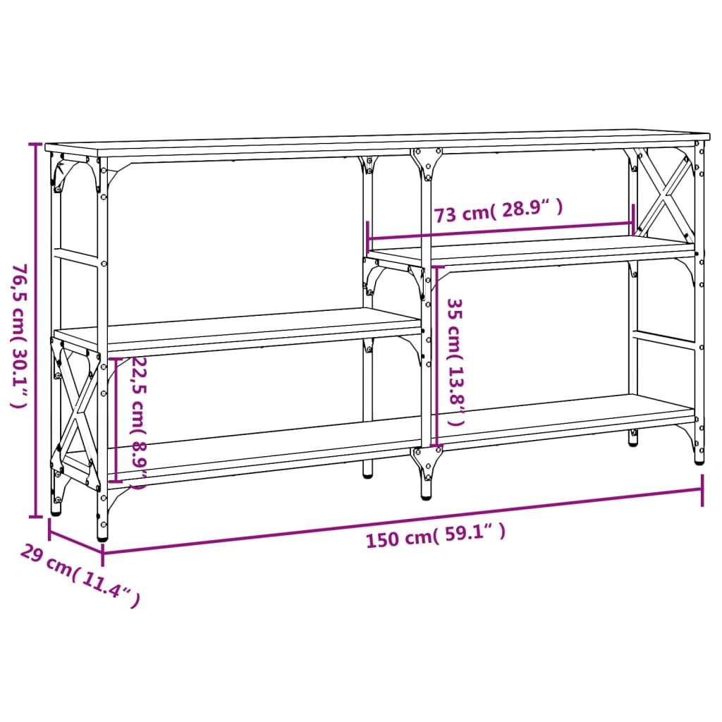 Brown Oak Engineered Wood Console Table - 150x29x76.5 cm