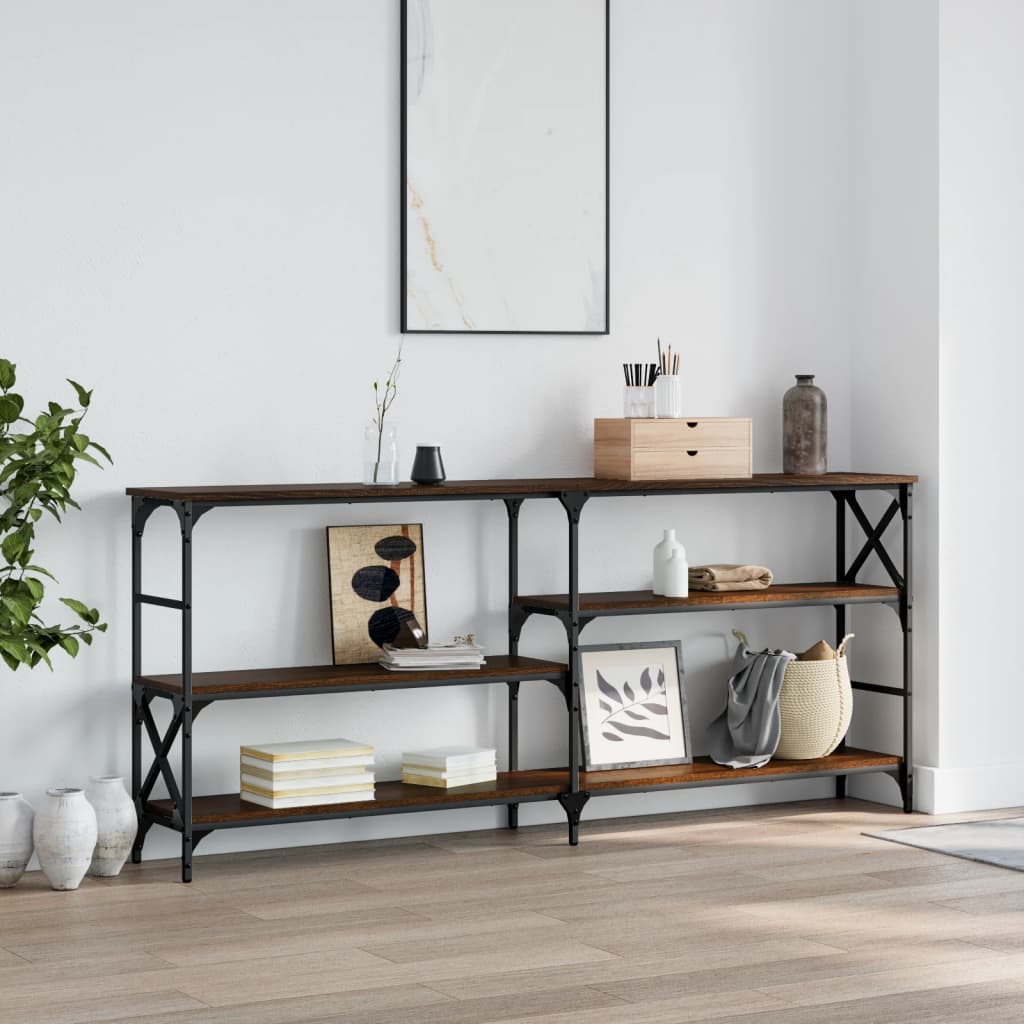 Brown Oak Console Table - Engineered Wood, 180x29x76.5 cm