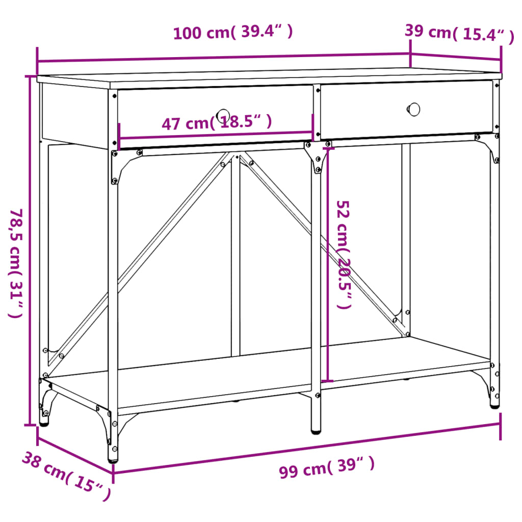 Black Engineered Wood Console Table - 100x39x78.5 cm