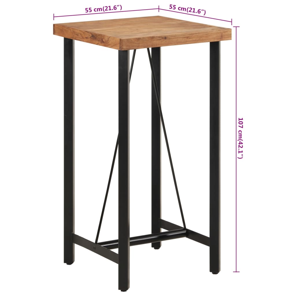 Solid Acacia Wood & Iron Bar Table 55x55x107 cm - Stylish & Durable