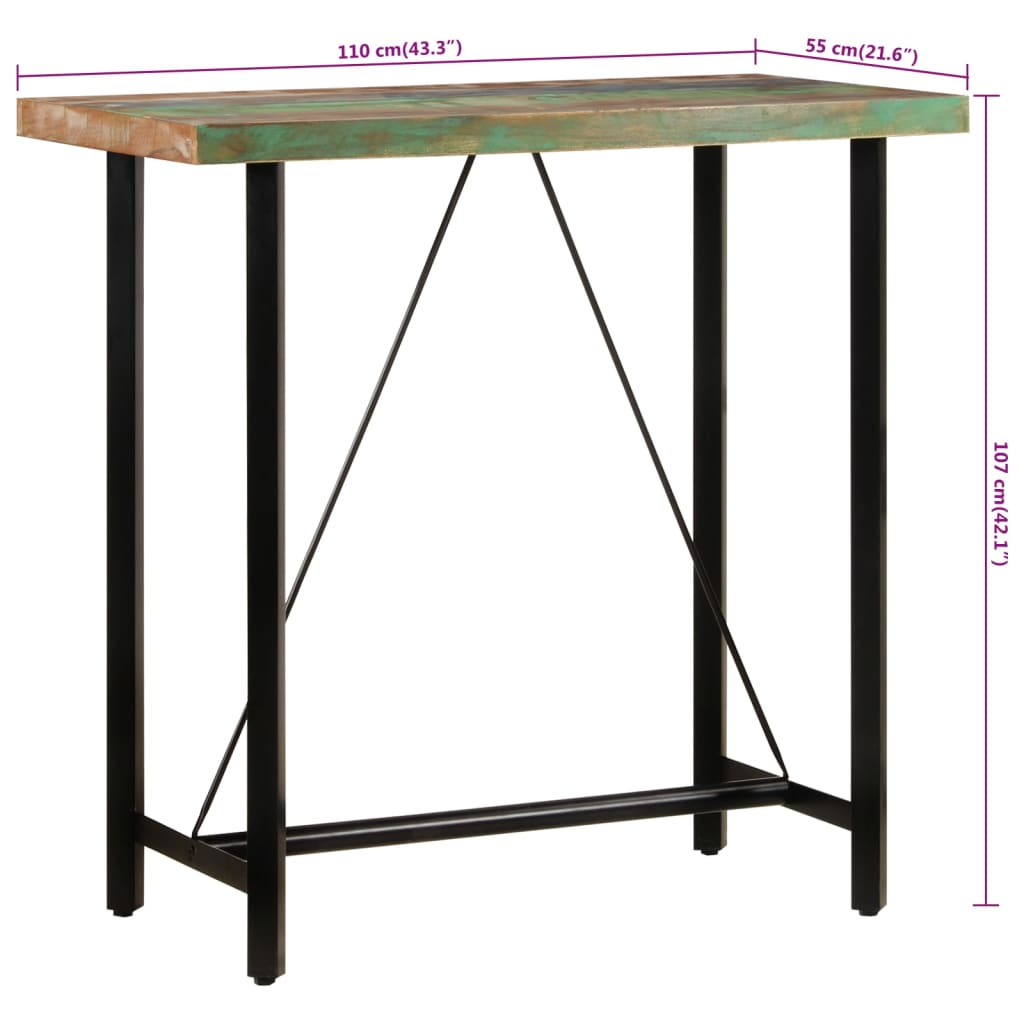 Reclaimed Solid Wood & Iron Bar Table - 110x55x107 cm