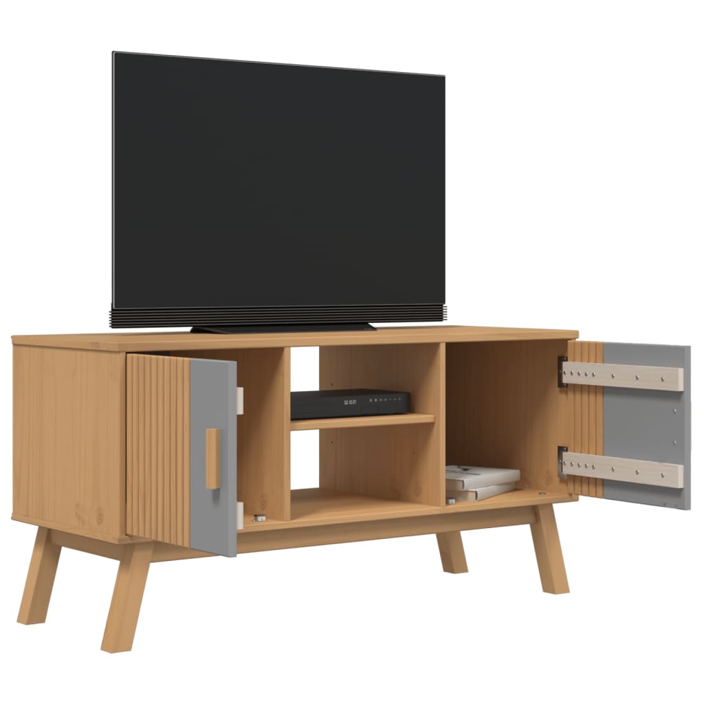 TV Cabinet OLDEN Grey and Brown 114x43x57 cm Solid Wood Pine