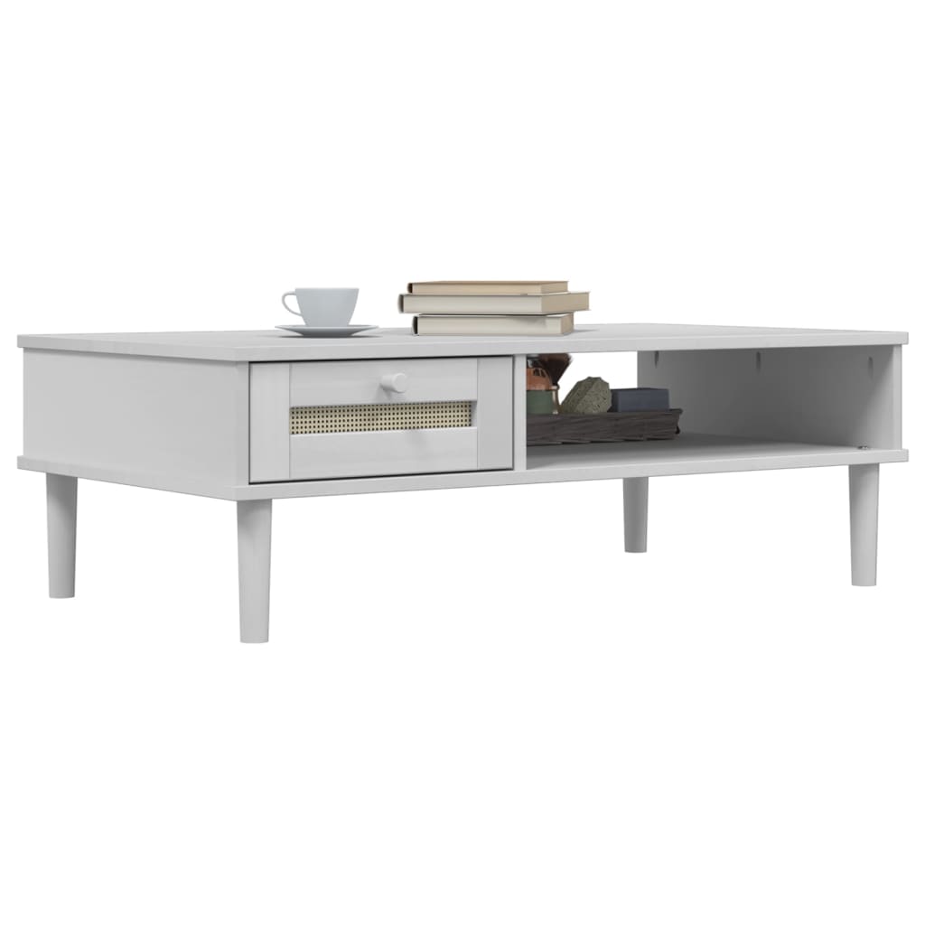 Coffee Table SENJA Rattan Look White 100x55x33 cm Solid Wood