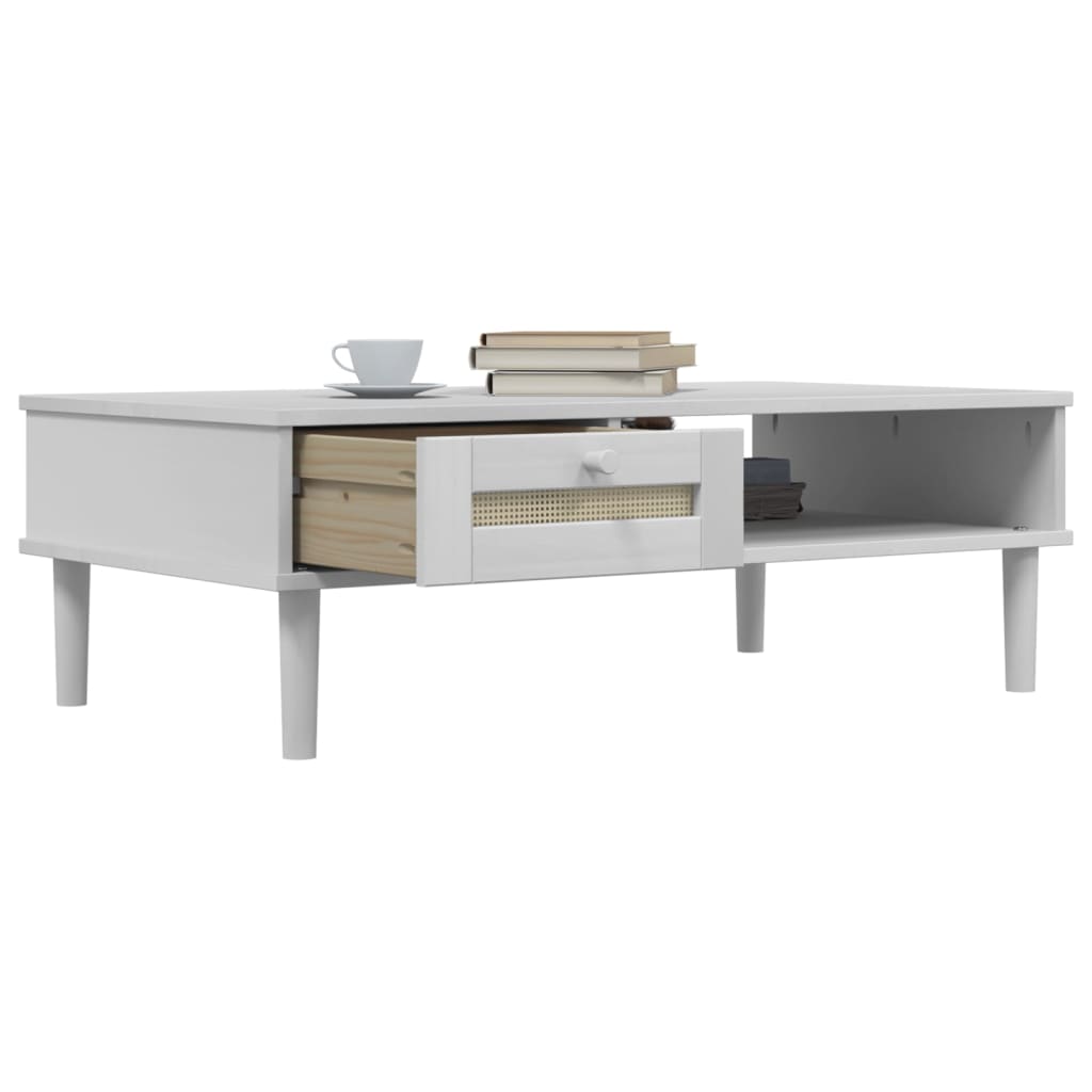 Coffee Table SENJA Rattan Look White 100x55x33 cm Solid Wood
