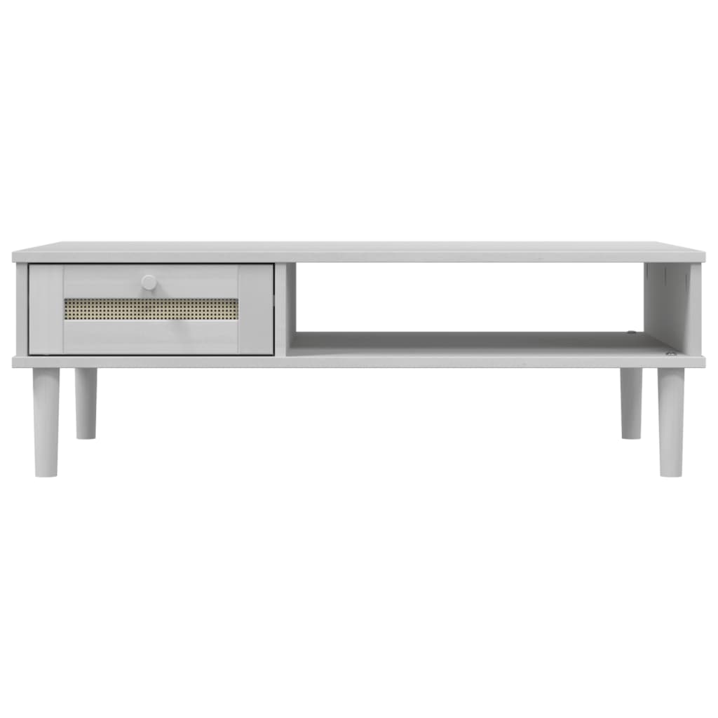 Coffee Table SENJA Rattan Look White 100x55x33 cm Solid Wood