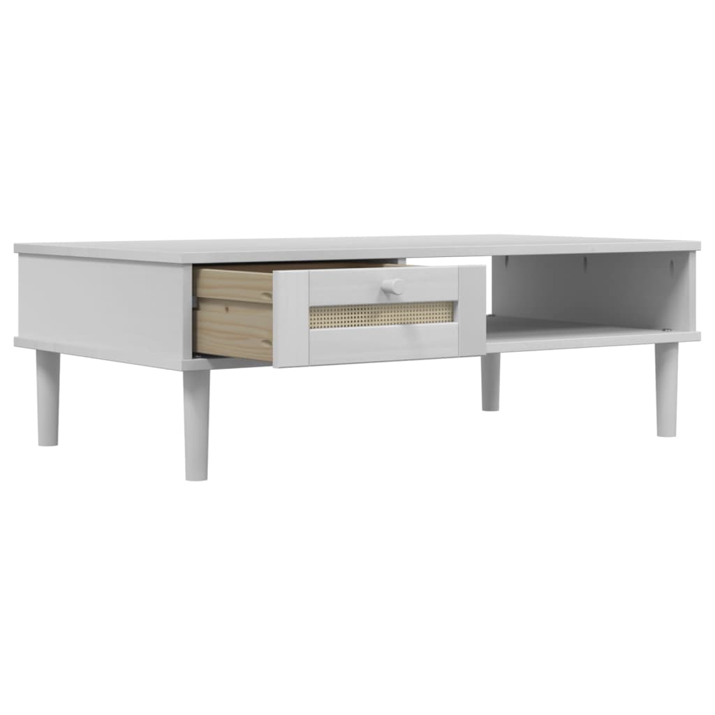 Coffee Table SENJA Rattan Look White 100x55x33 cm Solid Wood