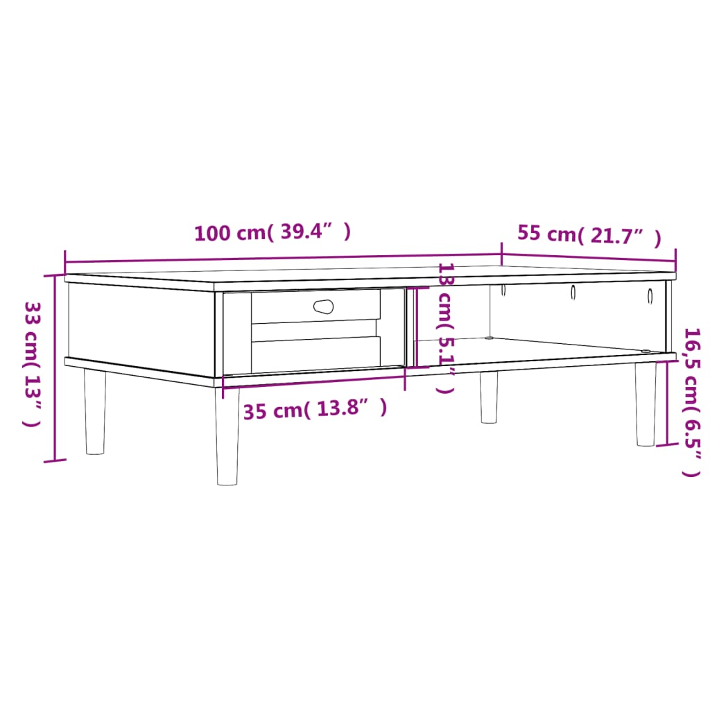 Coffee Table SENJA Rattan Look White 100x55x33 cm Solid Wood