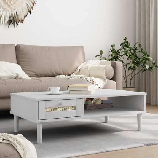 Coffee Table SENJA Rattan Look White 100x55x33 cm Solid Wood