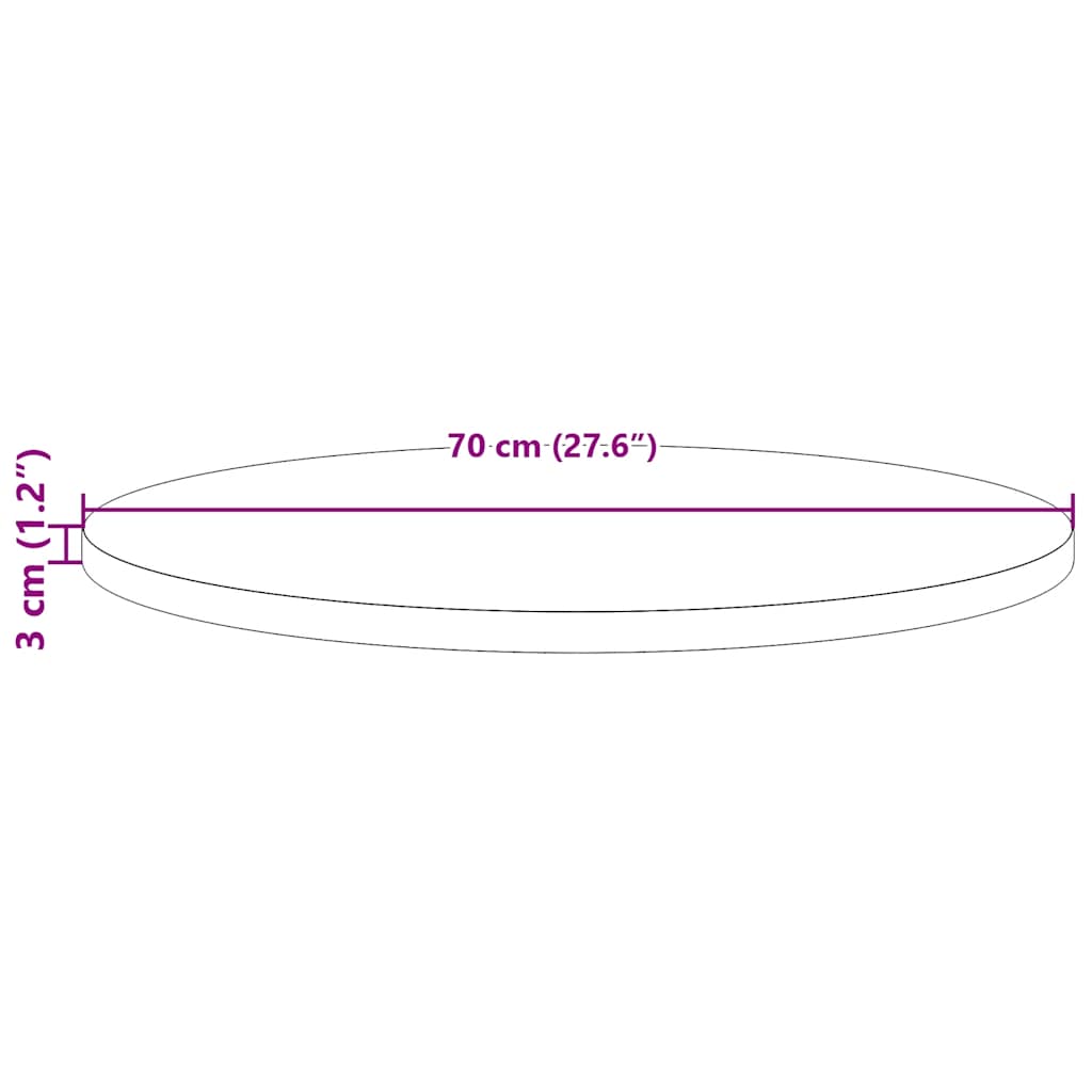 Round Ø70x3 cm Solid Pine Wood Table Top - Natural Finish