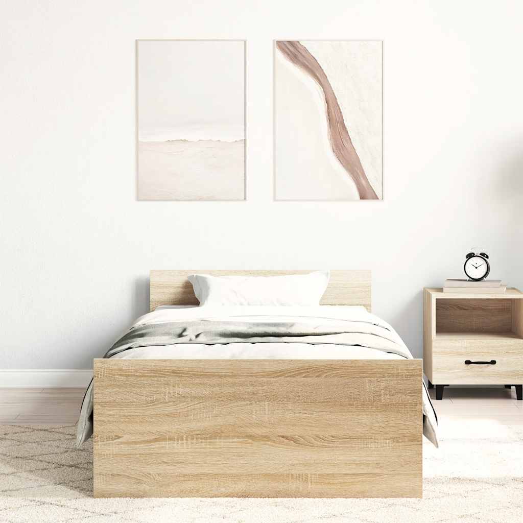 Sonoma Oak Engineered Wood Bed Frame 100x200 cm (No Mattress)