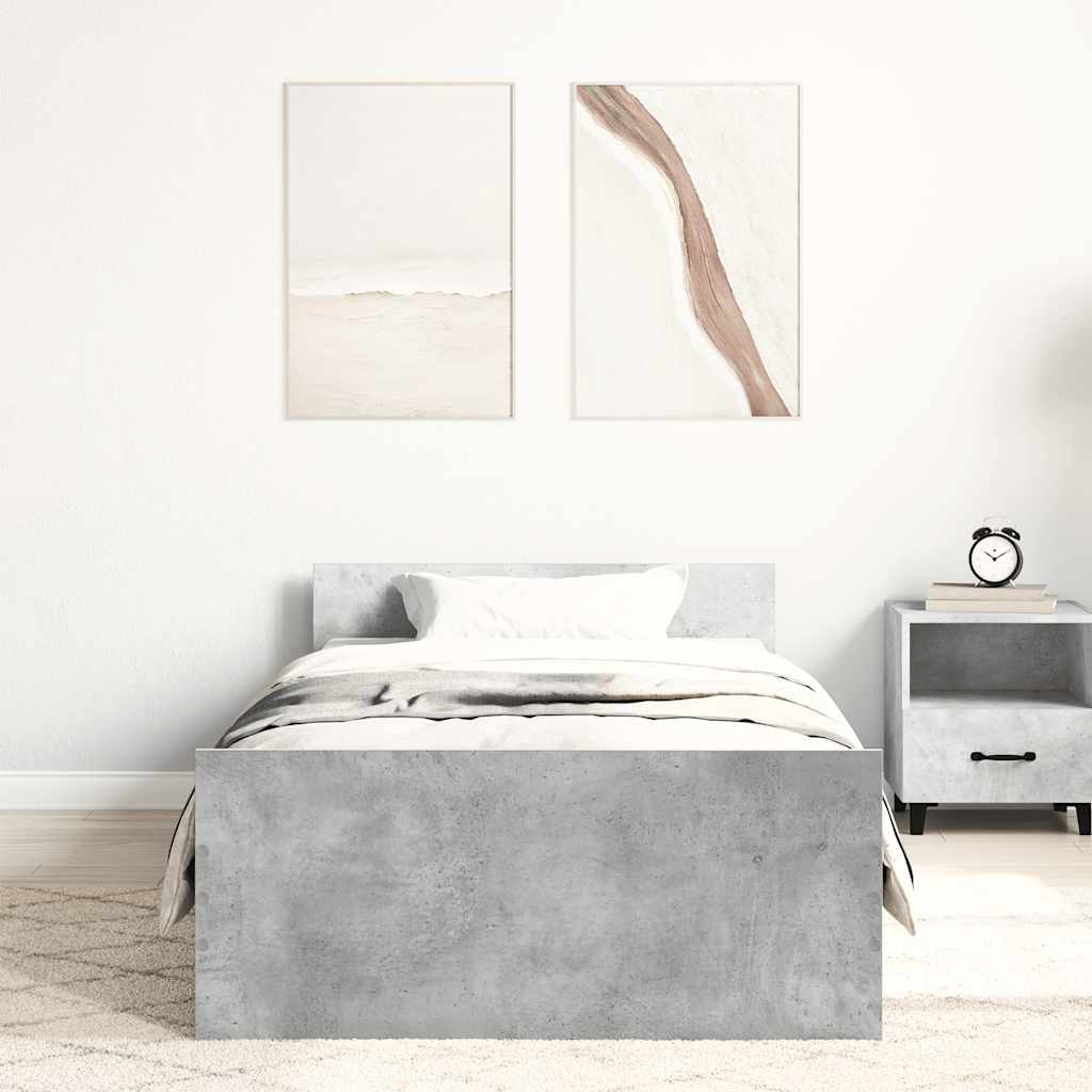 Concrete Grey Single Bed Frame 90x190 cm - No Mattress Included