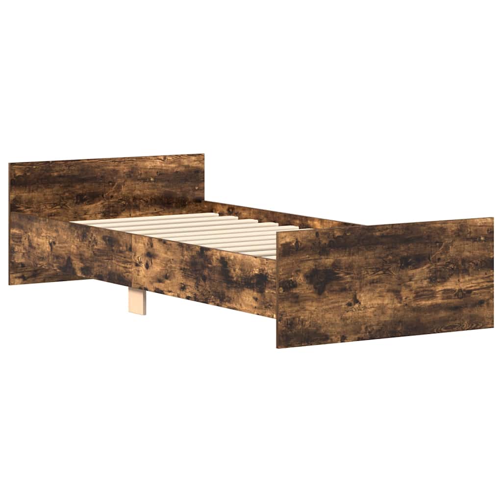 Single Bed Frame, Smoked Oak, 90x190 cm, Engineered Wood