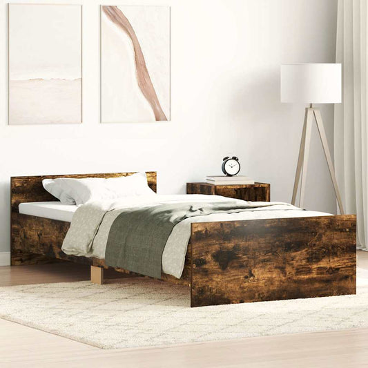 Single Bed Frame, Smoked Oak, 90x190 cm, Engineered Wood