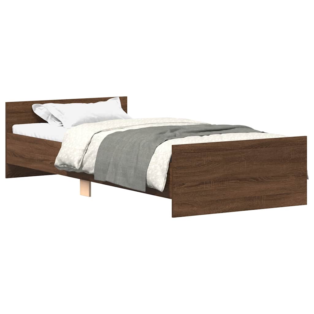 Brown Oak Single Bed Frame 90x190 cm - Engineered Wood