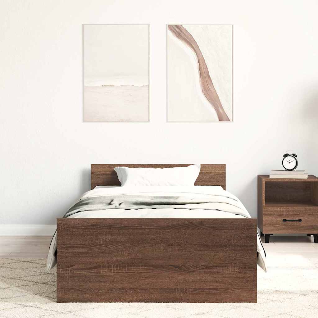 Brown Oak Single Bed Frame 90x190 cm - Engineered Wood