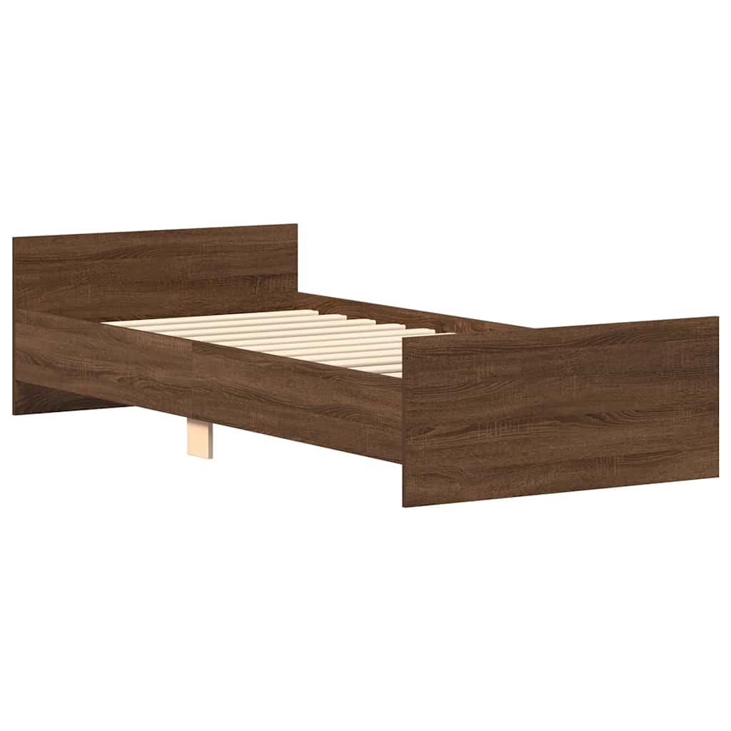 Brown Oak Single Bed Frame 90x190 cm - Engineered Wood