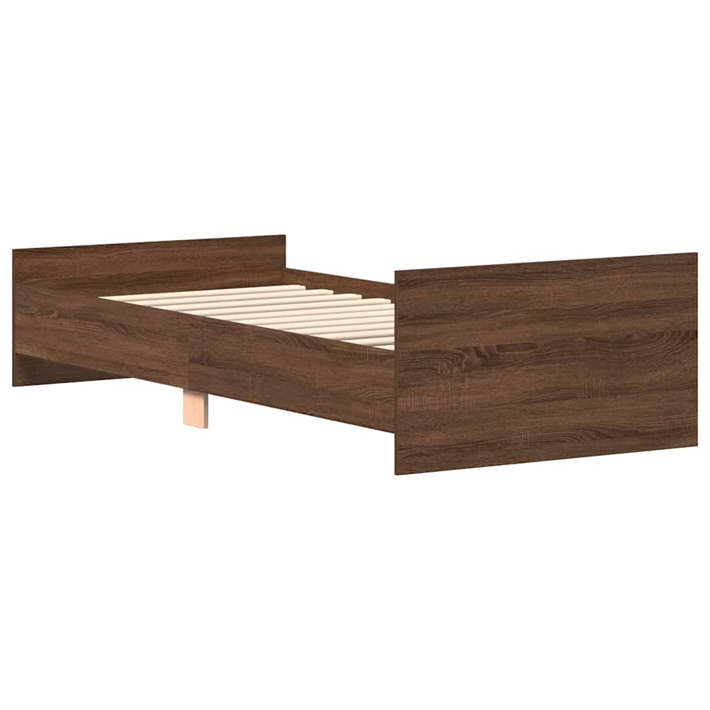Brown Oak Single Bed Frame 90x190 cm - Engineered Wood