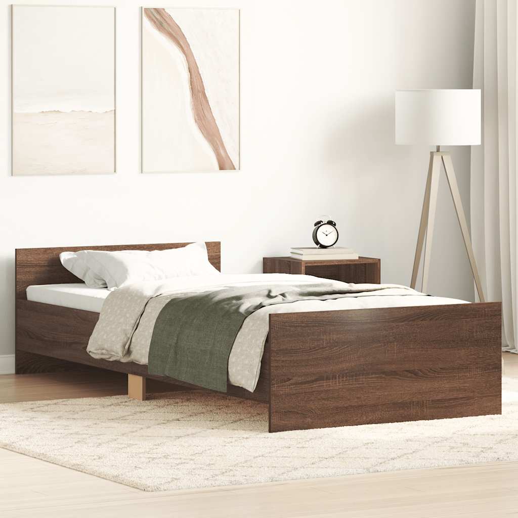 Brown Oak Single Bed Frame 90x190 cm - Engineered Wood