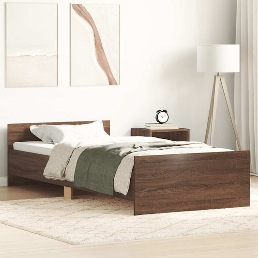 Brown Oak Single Bed Frame 90x190 cm - Engineered Wood