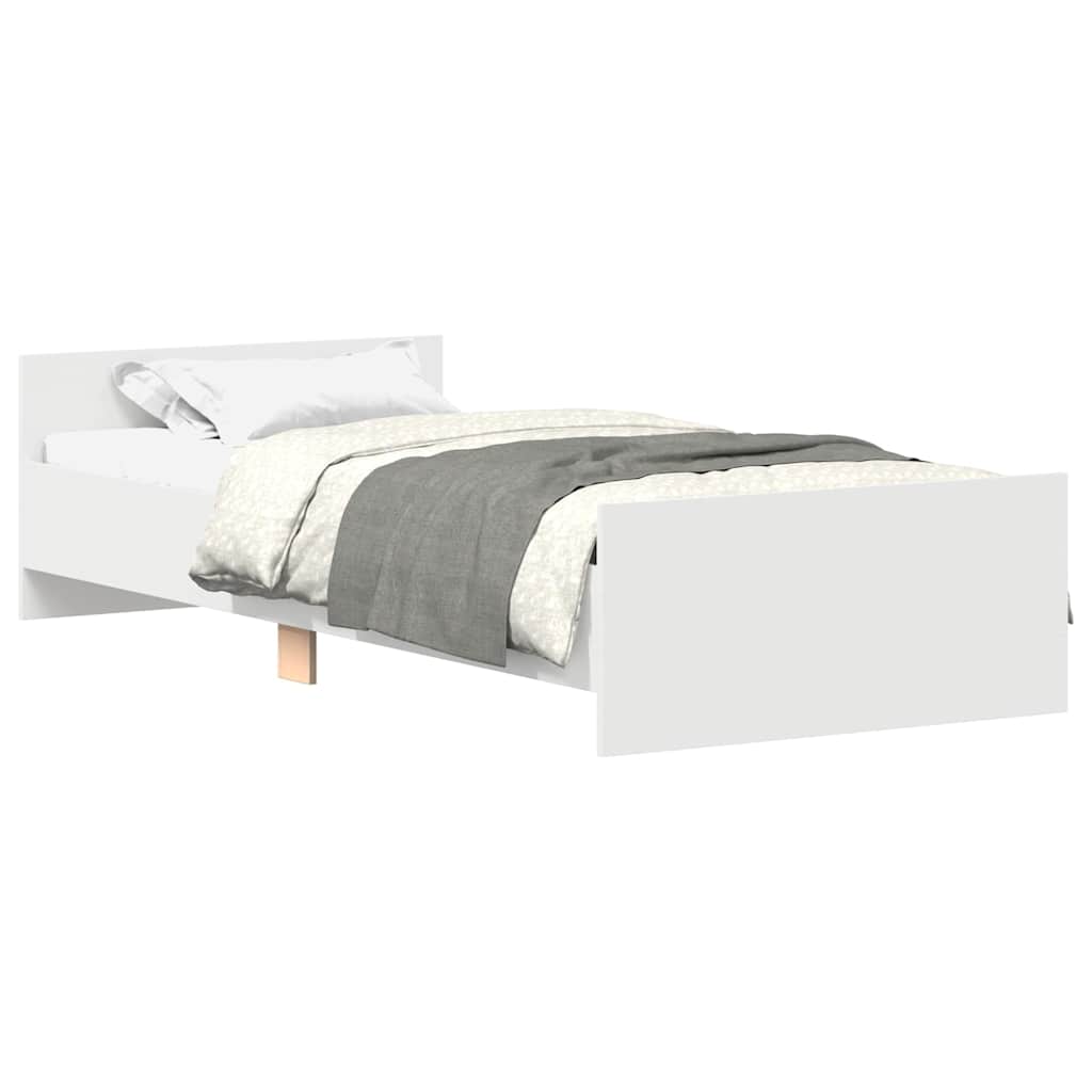 White Small Single Bed Frame 75x190 cm - Engineered Wood