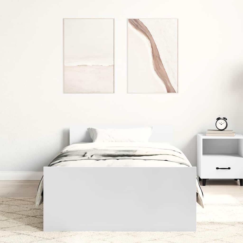 White Small Single Bed Frame 75x190 cm - Engineered Wood