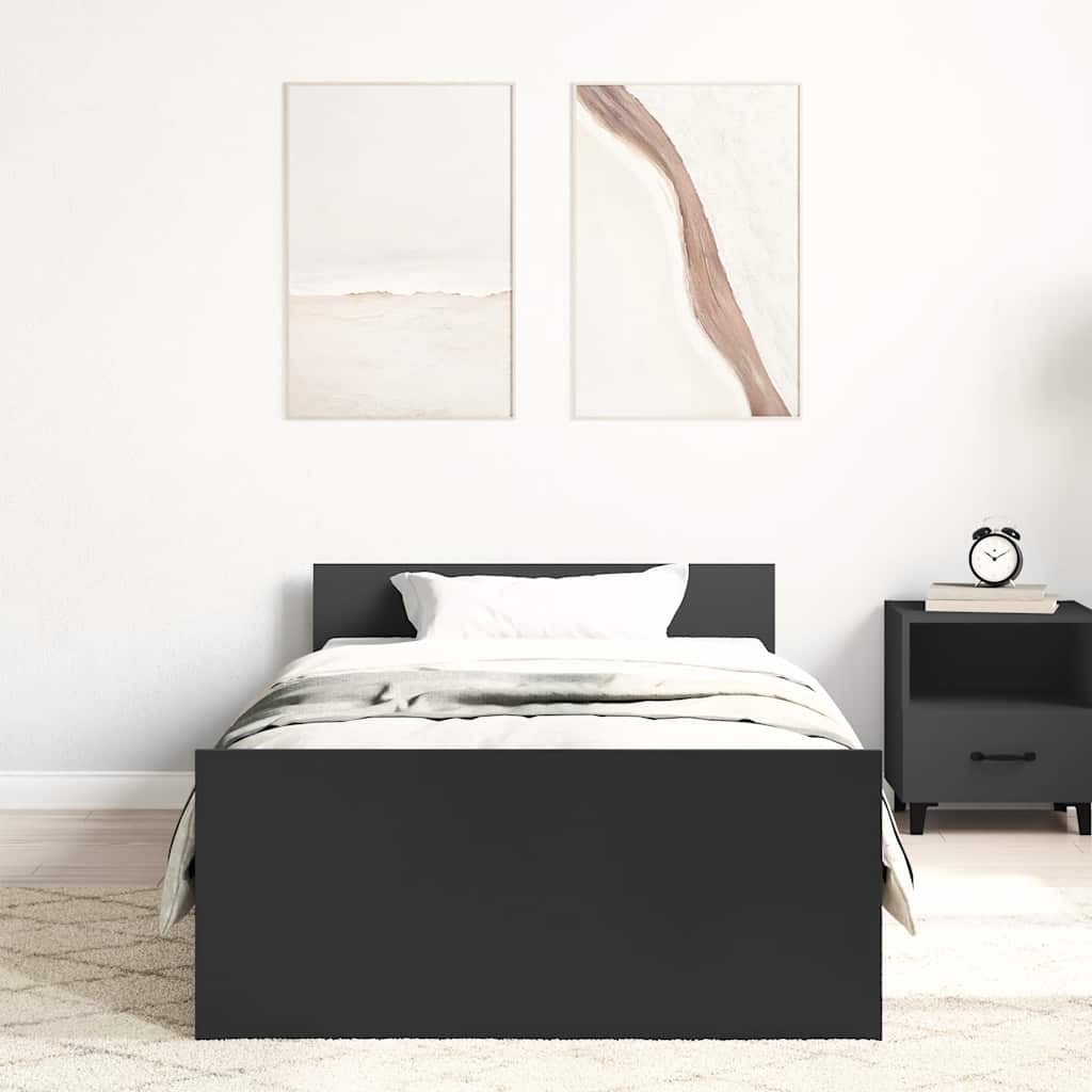 Black Engineered Wood Bed Frame - 75x190 cm Small Single
