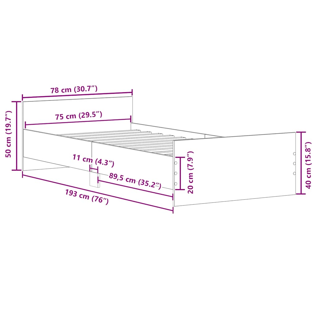 Black Engineered Wood Bed Frame - 75x190 cm Small Single