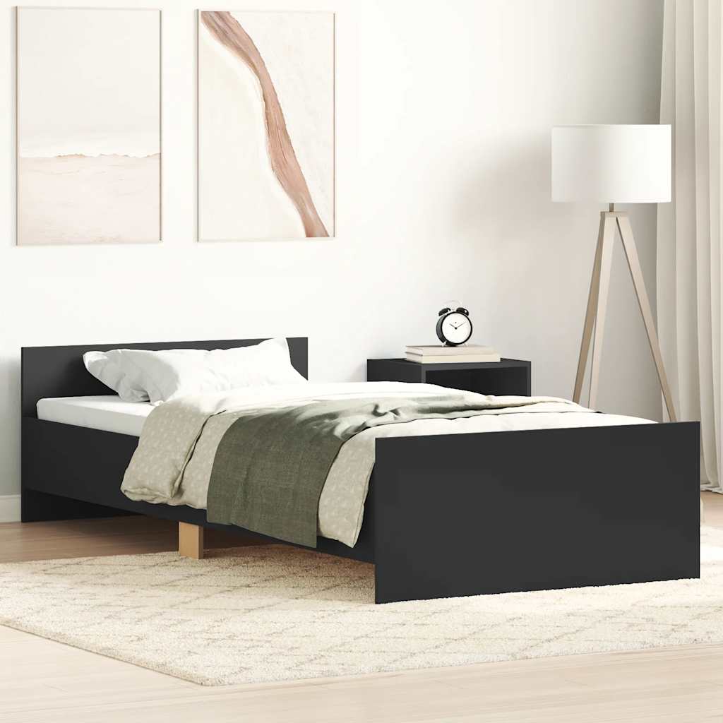 Black Engineered Wood Bed Frame - 75x190 cm Small Single