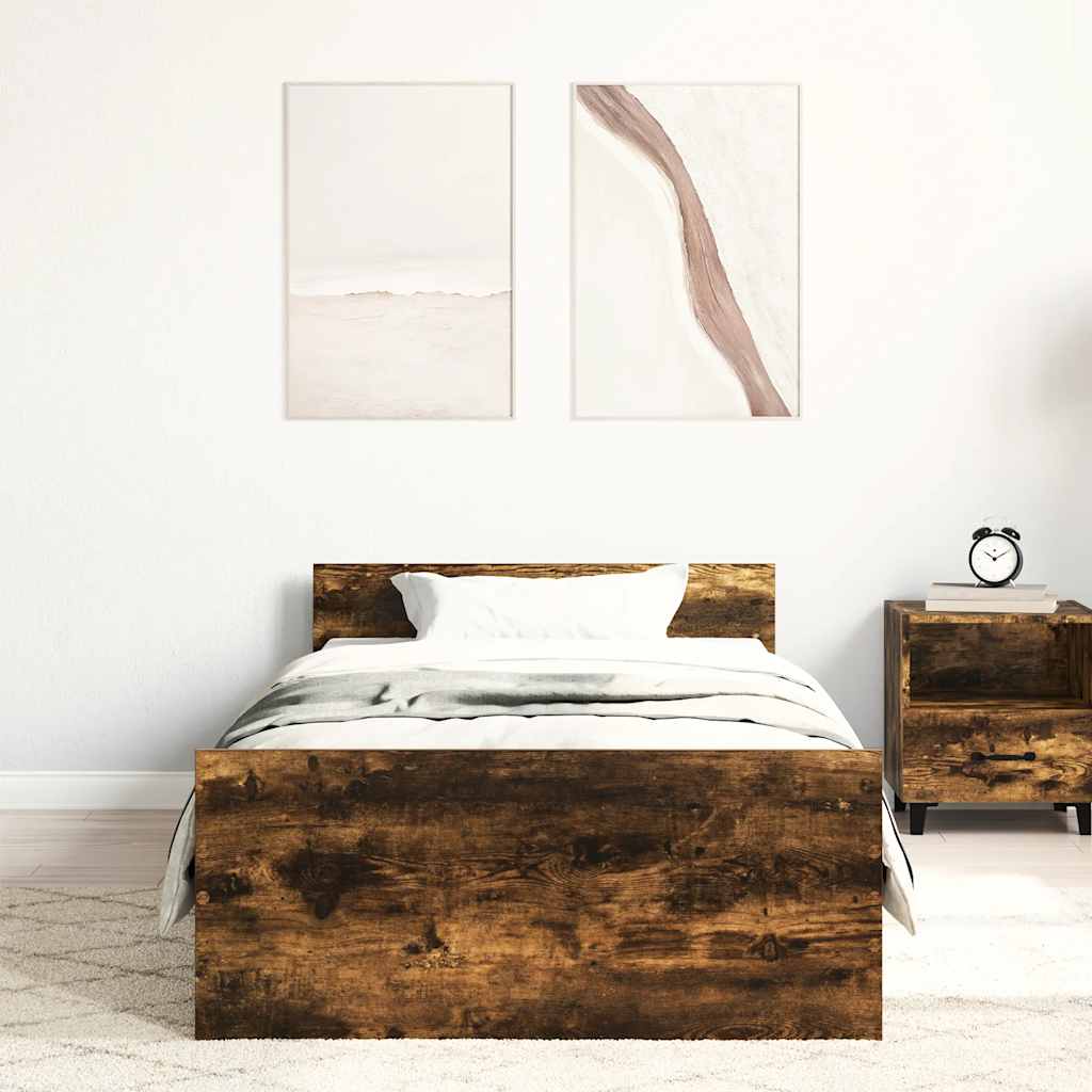 Smoked Oak Bed Frame 75x190 cm - Small Single Engineered Wood