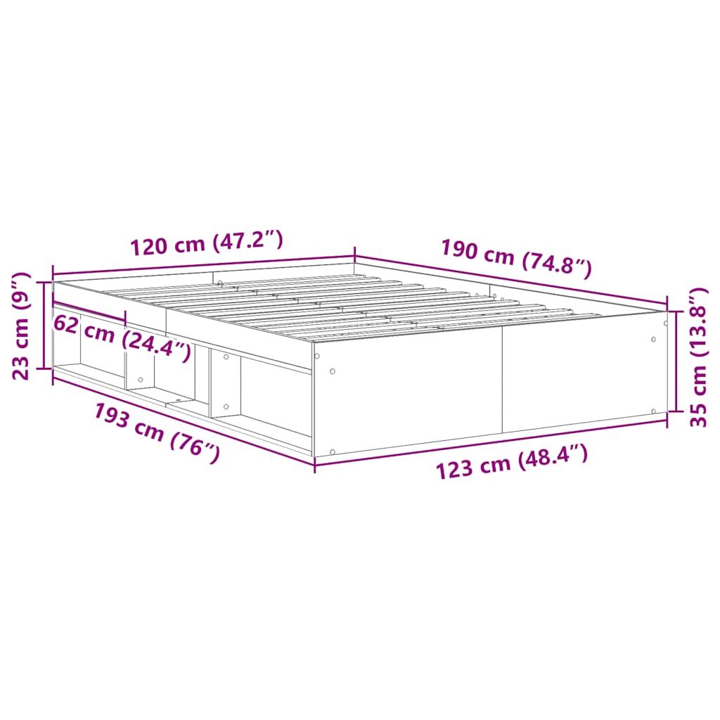 Grey Sonoma Bed Frame - Small Double 120x190 cm, Wood Finish
