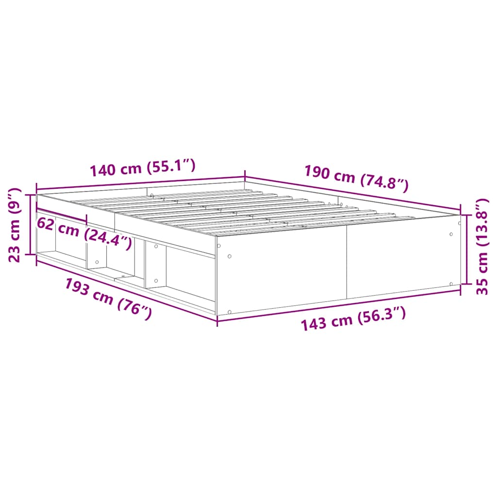 Bed Frame without Mattress Black 140x190 cm