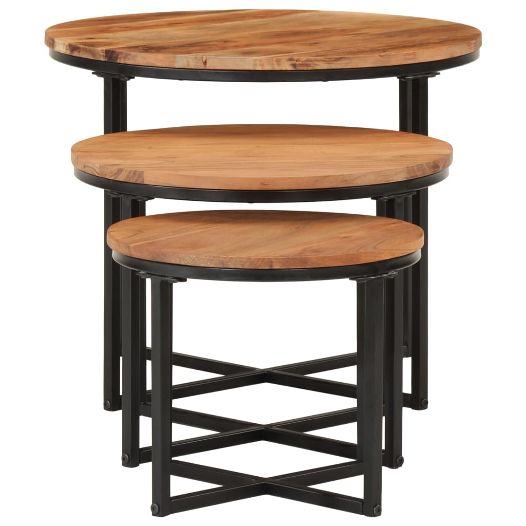 Nesting Coffee Tables 3 pcs Solid Wood Acacia and Iron
