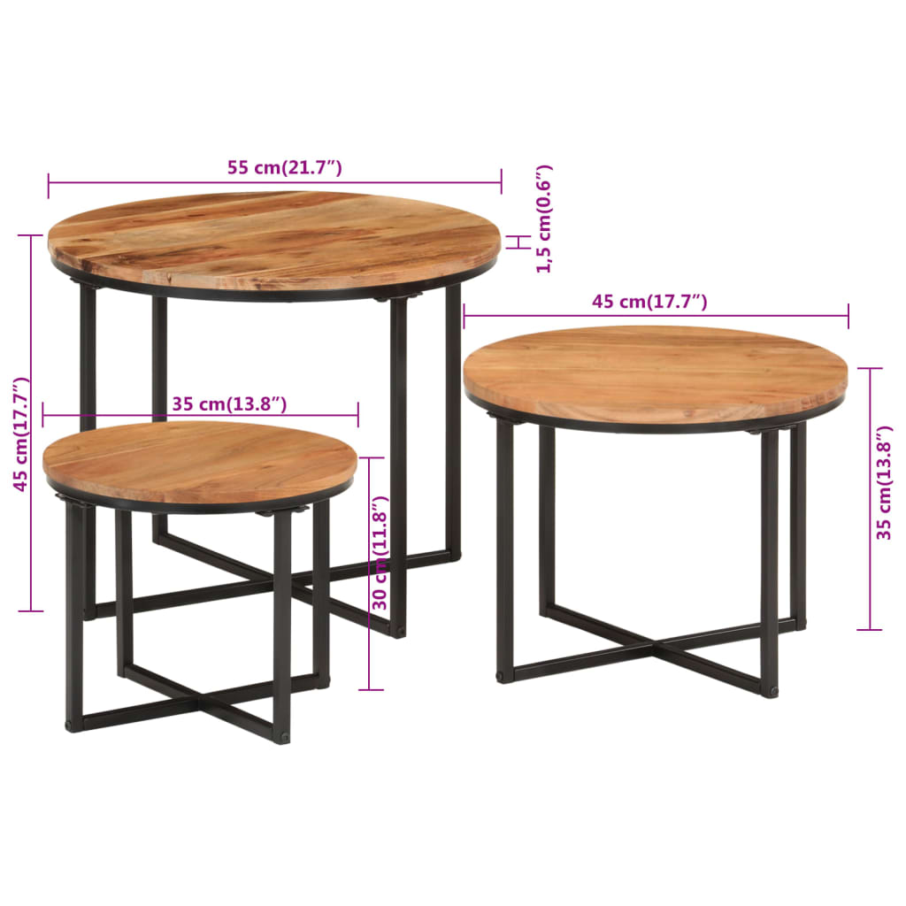 Nesting Coffee Tables 3 pcs Solid Wood Acacia and Iron