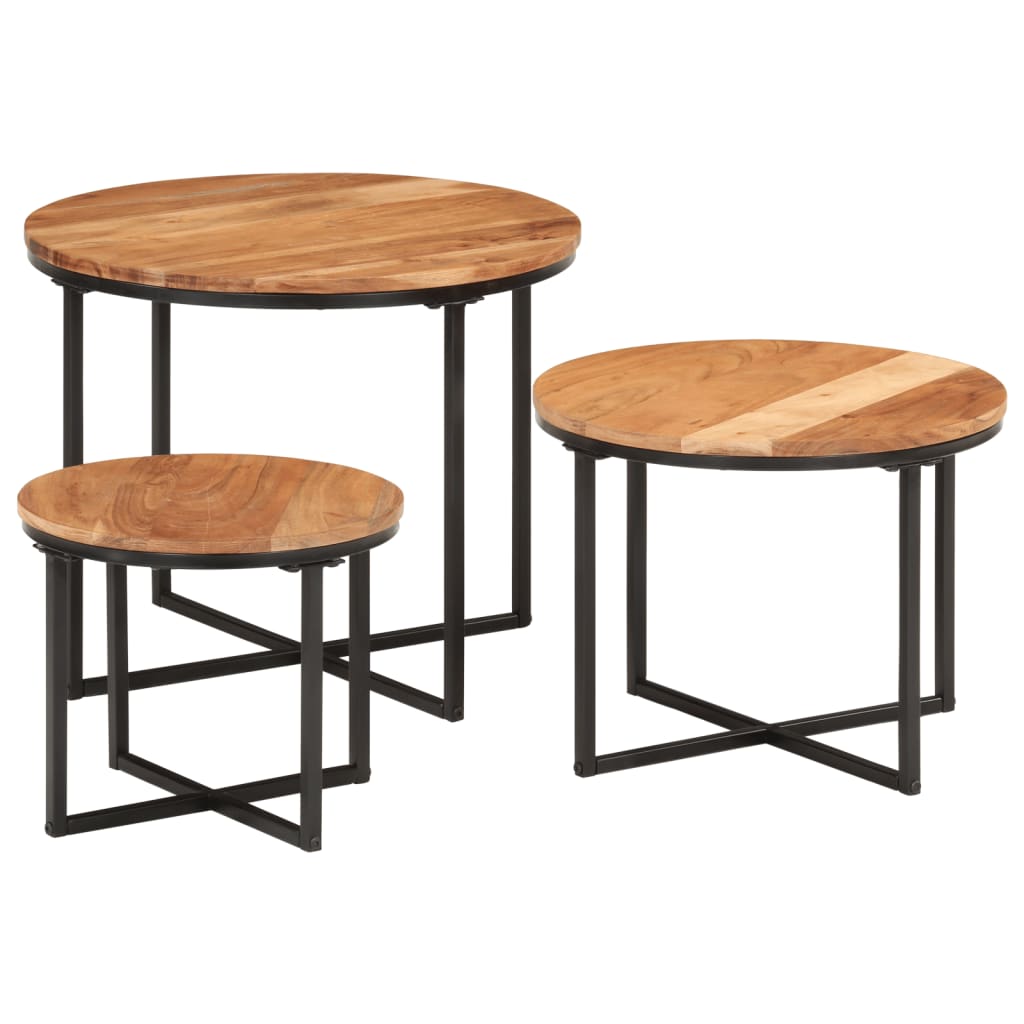 Nesting Coffee Tables 3 pcs Solid Wood Acacia and Iron